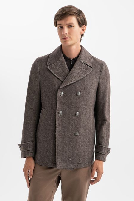 Пальто-бушлат из шерсти и кашемира двубортное 0₽