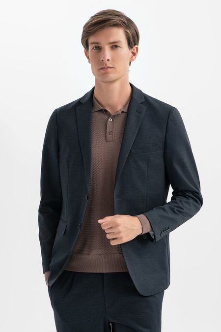 Синий пиджак из трикотажной ткани Slim fit 0₽