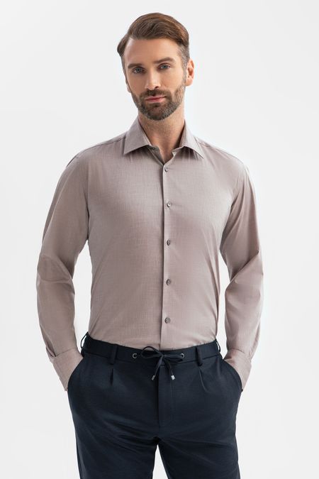 Бежевая сорочка из хлопка и лиоцелла Slim fit 6990₽