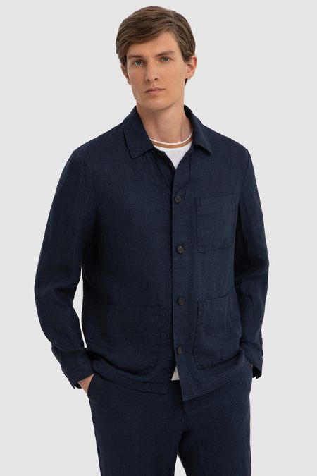 Синий пиджак изо льна и вискозы Regular fit 0₽