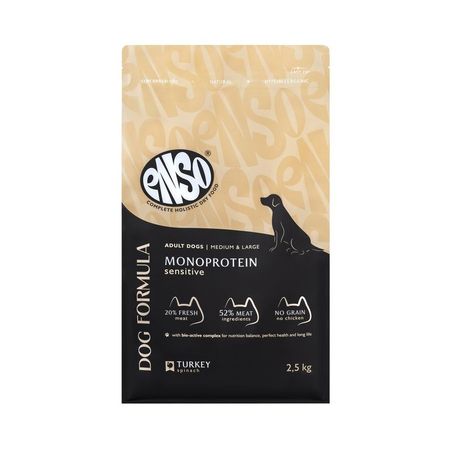 Enso Dog Formula Monoprotein сухой корм для собак средних и крупных пород с индейкой и шпинатом - 25 кг 2661₽