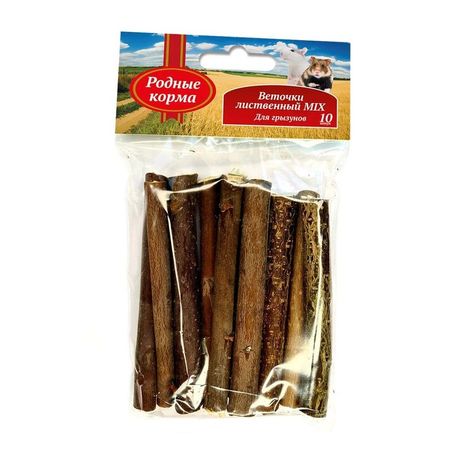 Родные корма для грызунов веточки лиственный MIX орех ива липа 10 шт х 10 см - 40 г 155₽