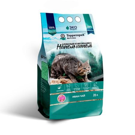 ТерриториЯ Наполнитель для кошек quotИван-чай quot комкующийся древесный - 20 литров 1914₽