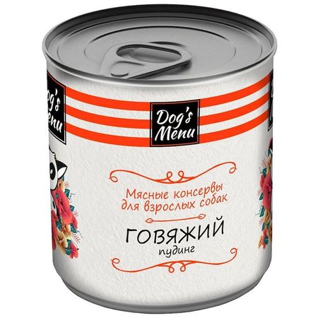 Dog`s Menu влажный корм для взрослых собак всех пород с говядиной, пудинг, в консервах - 340 г