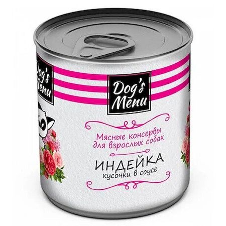 Dogs Menu влажный корм для взрослых собак всех пород с индейкой кусочки в соусе в консервах - 340 г 101₽
