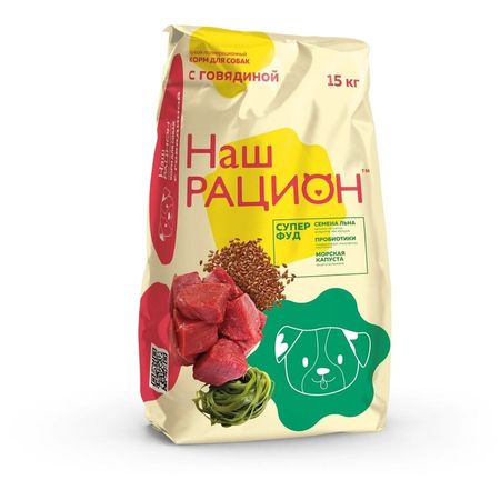 Наш Рацион для взрослых собак полнорационный с ГОВЯДИНОЙ 15 кг 4273₽