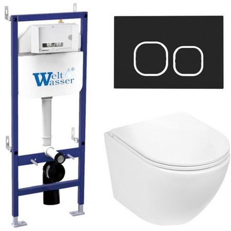 Комплект унитаза с инсталляцией WeltWasser BAMBERG 460 MERZBACH 043 GL-WT BAMBERG BL 10000012891 цвет Белый глянцевый с сиденьем Микролифт и клавишей смыва цвет Черный 18236₽