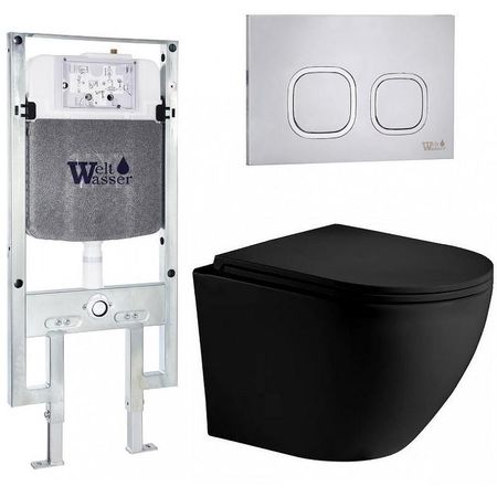 Комплект унитаза с инсталляцией WeltWasser AMBERG 497 ST MERZBACH 043 XL MT-BL AMBERG RD-MT CR 10000014114 цвет Черный матовый с сиденьем Микролифт и клавишей смыва цвет Хром матовый 36957₽