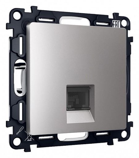 Розетка телефонная RJ-11 со шторкой без рамки Ambrella Volt Quant MA512030 цвет Сталь 690₽