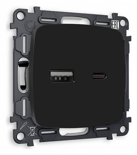 Розетка 2хUSB type A и C без рамки Ambrella Volt Quant MO811010 цвет Черный 2780₽