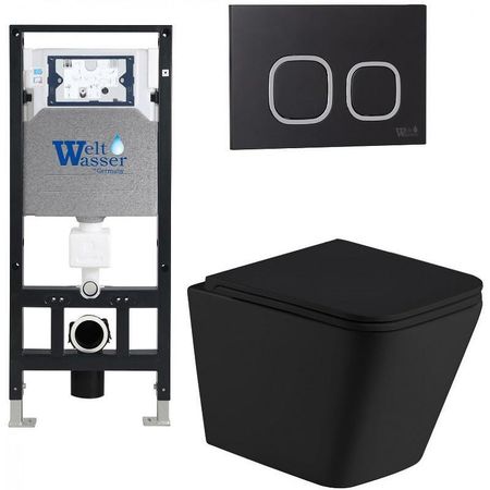 Комплект унитаза с инсталляцией WeltWasser AMBERG 506 GELBACH 043 MT-BL AMBERG RD-BL 10000011985 цвет Черный матовый с сиденьем Микролифт и клавишей смыва цвет Черный 40740₽