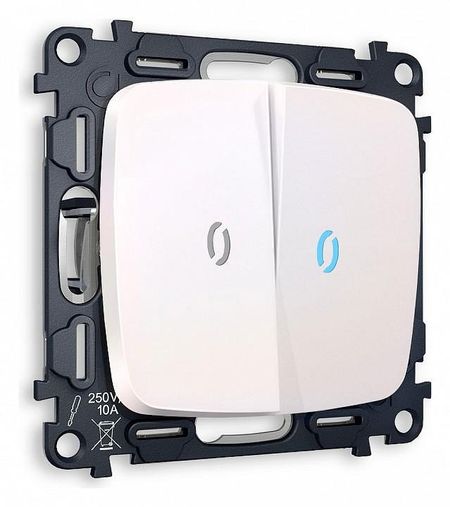 Выключатель проходной двухклавишный с подсветкой без рамки Ambrella Volt Quant MO204040 цвет Жемчужный Белый 1260₽