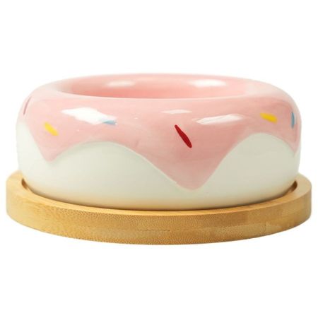 MrKranch Bamboo Woof миска пончик керамическая розовая на бамбуковой подставке - 250 мл 726₽