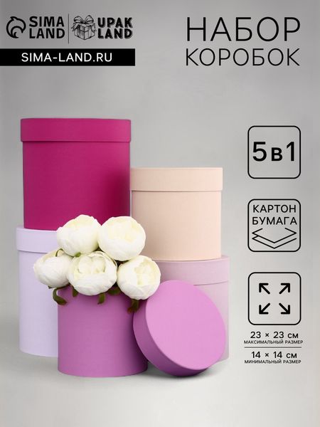 Набор шляпных подарочных коробок 5 в 1«Нежность», 23×23 - 14×14 см