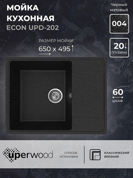 Кухонная мойка Uperwood Econ UPD-202-004 65 4010202107 цвет Черный оникс 7314₽