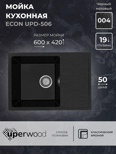 Кухонная мойка Uperwood Econ UPD-506-004 60 4910201242 цвет Черный оникс 6484₽