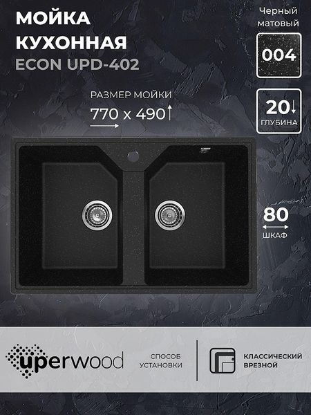 Кухонная мойка Uperwood Econ UPD-402-004 77 4010202115 цвет Черный оникс 9292₽