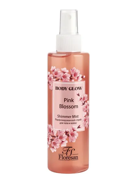 Спрей парфюмированный для тела и волос body glow с шиммером (блестками), розовый цветок, 200 мл