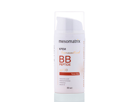 Крем BB SPF 30 тон 2, с пептидами, гиалуроновой кислотой и пребиотиками, Mesomatrix, 30 мл