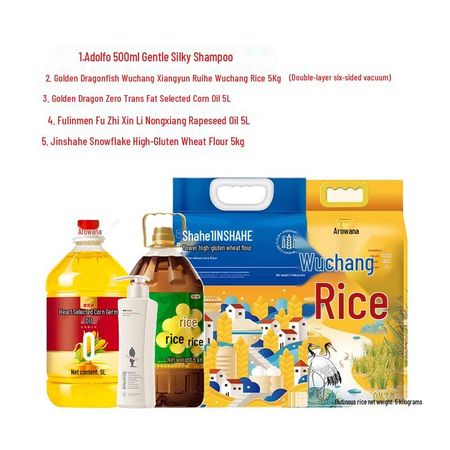 Adolph Silky Smooth Shampoo 500ml with Rice, Cooking Oil & Flour Bundle