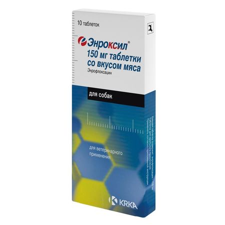 Энроксил KRKA 150 мг антибактериальный препарат для собак со вкусом мяса - 10 таблеток 930₽