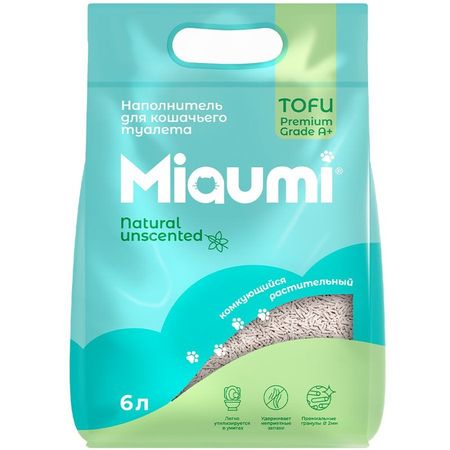 Miaumi Tofu Natural Unscented комкующийся наполнитель для кошек, натуральный, без ароматизатора - 6 л
