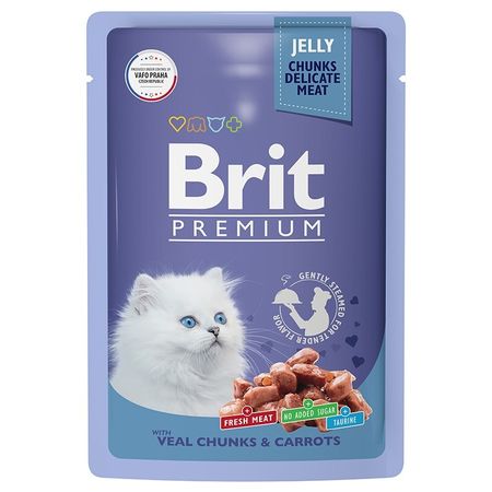 Brit Premium полнорационный влажный корм для котят с телятиной и морковью кусочки в желе в паучах - 85 г 938₽