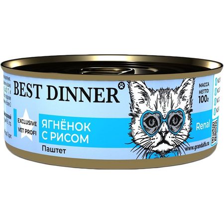 Best Dinner Exclusive Vet Profi Renal влажный корм для кошек при заболеваниях почек паштет с ЯГНЕНКОМ и рисом в консервах - 100 г х 24 шт 1730₽