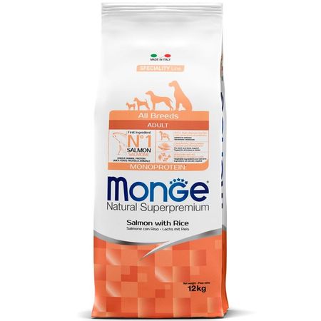 Monge Dog Speciality Line Monoprotein полнорационный сухой корм для собак с лососем и рисом - 12 кг 10954₽