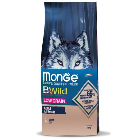 Monge Dog BWild Low Grain сухой низкозерновой корм для взрослых собак всех пород с мясом гуся 12 кг 12389₽