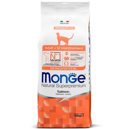 Monge Cat Speciality Line Monoprotein Adult полнорационный сухой корм для кошек с лососем - 10 кг 9600₽