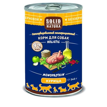 Solid Natura Holistic влажный корм для собак с курицей кусочки в желе в консервах - 340 г 4234₽