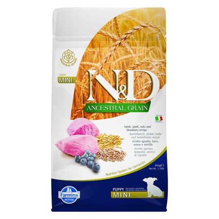 Farmina N ampD Ancestral Grain Dog Lamb amp Blueberry Puppy Mini сухой низкозерновой корм для щенков мелких пород с ягненком и черникой - 800 г 1523₽