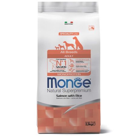Monge Dog Speciality Line Monoprotein полнорационный сухой корм для собак с лососем и рисом - 25 кг 2845₽