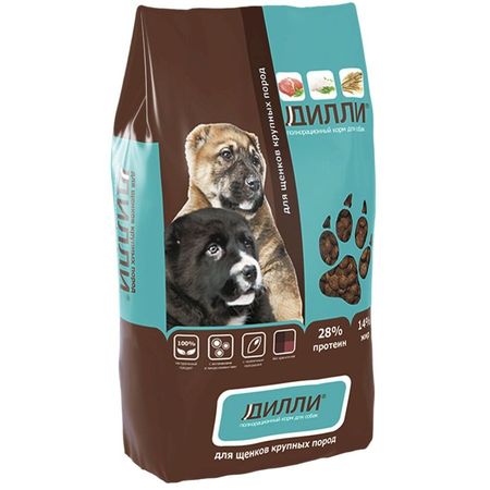 Дилли полнорационный сухой корм для щенков крупных пород, с курицей и индейкой