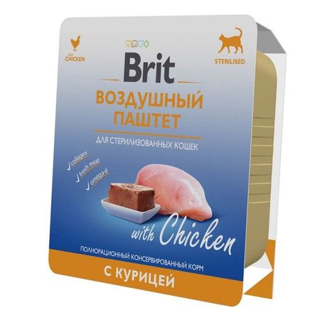 Brit Premium полнорационный влажный корм для стерилизованных кошек воздушный паштет с курицей в ламистерах - 100 г 1302₽