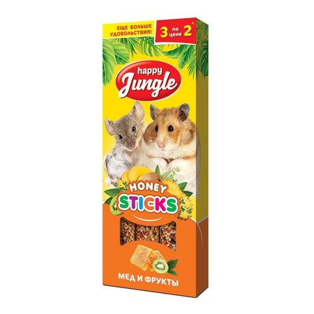 Happy Jungle лакомство для мелких грызунов мед и фрукты 3 палочки - 90 г 211₽