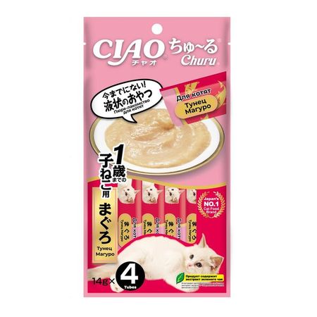 Inaba Ciao Churu лакомство пюре для котят с тунцом Магуро - 14 г х 4 шт 295₽