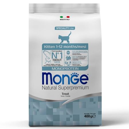 Monge Cat Speciality Line Monoprotein полнорационный сухой корм для котят с форелью - 400 г 665₽