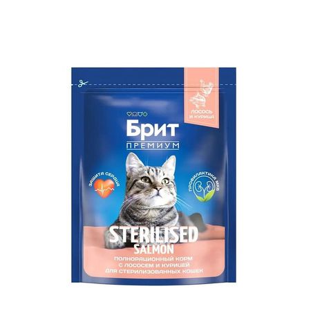 Brit Premium Cat Sterilized Salmon amp Chicken полнорационный сухой корм для стерилизованных кошек с лососем и курицей - 400 г 315₽