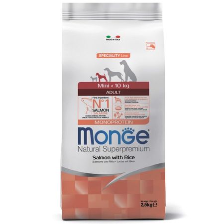 Monge Dog Speciality Line Monoprotein Mini полнорационный сухой корм для собак мелких пород с лососем и рисом - 25 кг 2865₽