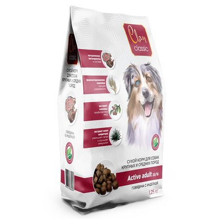 Clan Classic Active 2516 сухой корм для собак средних и крупных пород с высокой активностью с говядиной и индейкой - 125 кг 762₽