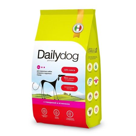 Dailydog сухой корм собак средних и крупных пород с ГОВЯДИНОЙ и ЯГНЕНКОМ - 3 кг 1102₽