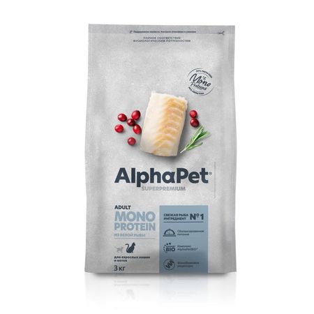 AlphaPet Superpremium Monoprotein сухой корм для кошек с белой РЫБОЙ - 3 кг 3510₽