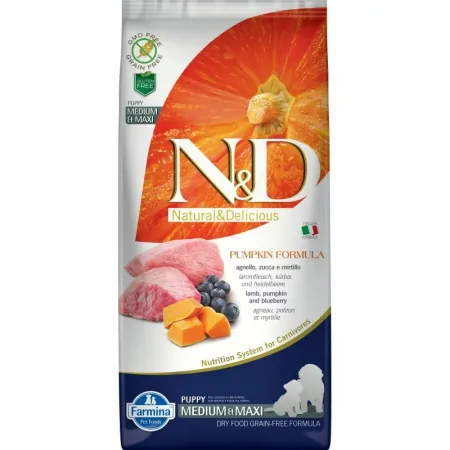 Farmina N ampD Pumpkin Dog Grain Free Lamb amp Blueberry Puppy Medium amp Maxi сухой беззерновой корм для щенков средних и крупных пород с ягненком черникой и тыквой - 12 кг 13920₽