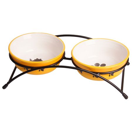 MrKranch миска для собак и кошек на подставке двойная керамическая оранжевая - 2x290 мл 864₽