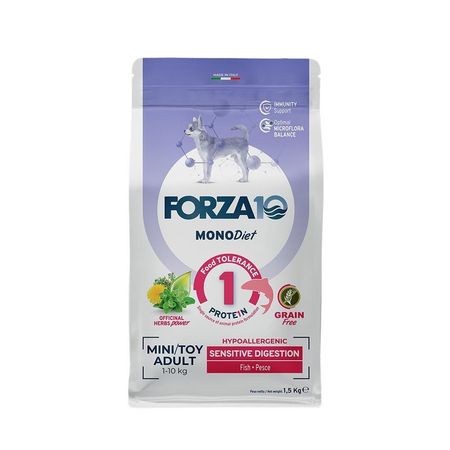Forza10 MonoDiet Sensitive Digestion Mini &amp;Toy Adult сухой корм для взрослых собак мелких пород при чувствительном пищеварении с рыбой - 1,5 кг