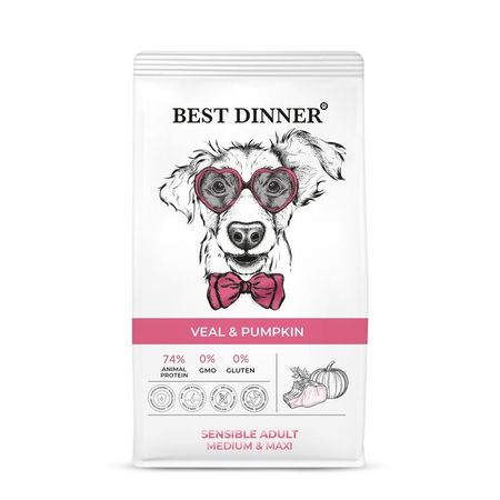 Best Dinner Sensible Adult Medium  &amp; Maxi полнорационный сухой корм для собак средних и крупных пород, склонных к аллергии и проблемам с пищеварением, с ТЕЛЯТИНОЙ и тыквой