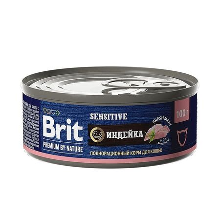 Brit Premium by Nature Sensitive полнорационный влажный корм для кошек с чувствительным пищеварением фарш из индейки в консервах - 100 г 1020₽