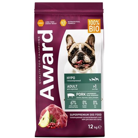 Award Hypo сухой корм для собак всех пород со СВИНИНОЙ брусникой грушей и розмарином - 12 кг 6286₽